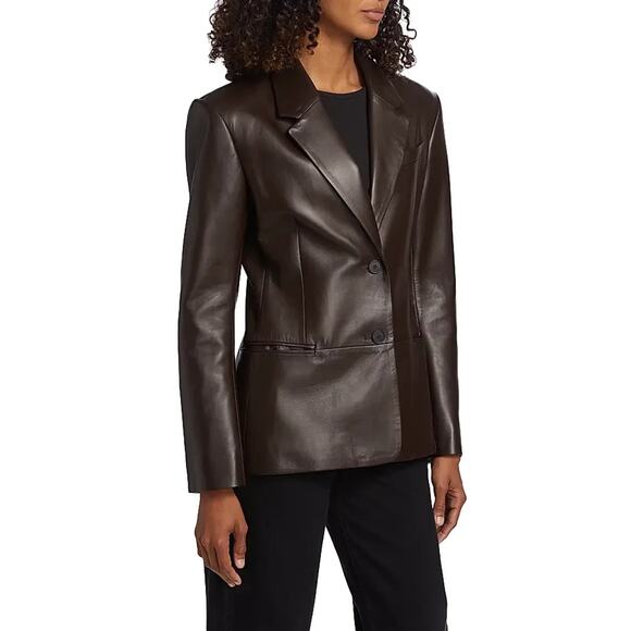 Frame Femme Leather Blazer Jacket Size 6 Espresso Brown $1398 - Picture 3 of 10